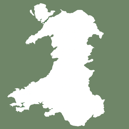 Map of Wales highlighting Carmarthenshire, Pembrokeshire, Ceredigion